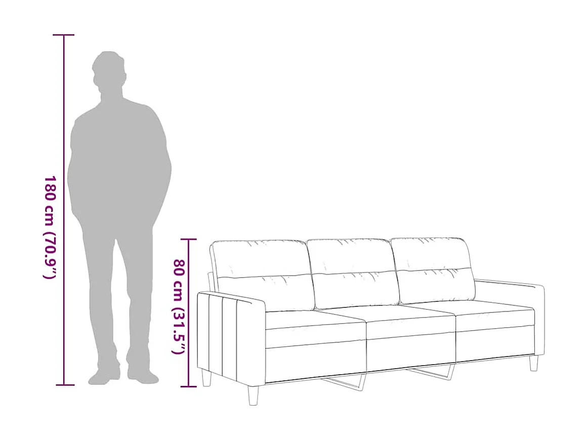 Divano a 3 Posti Marrone 180 cm in Tessuto