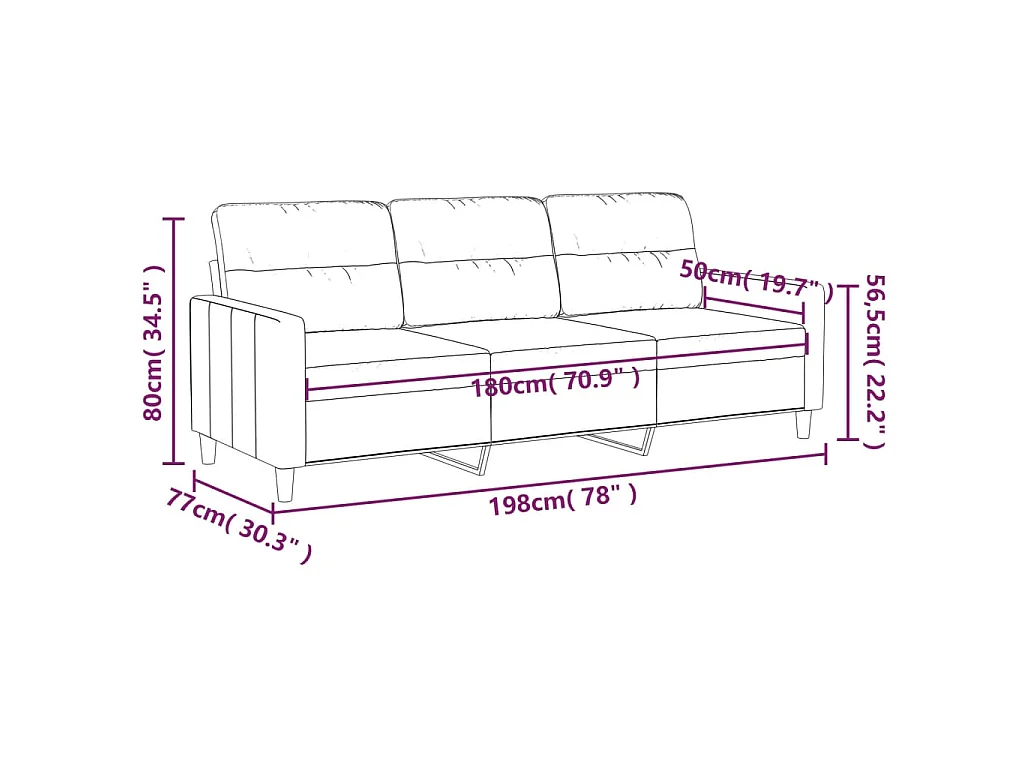 Canapé à 3 places Marron 180 cm Tissu