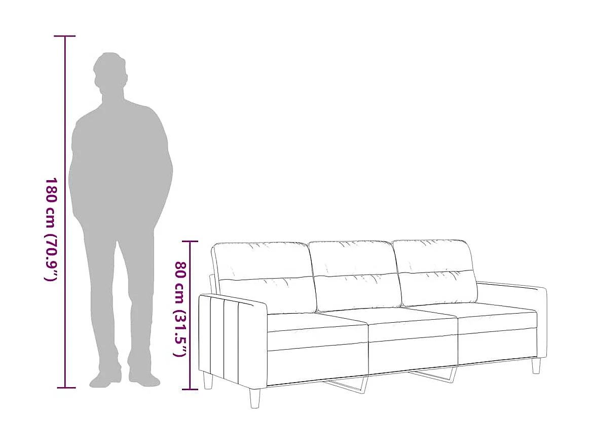 Divano a 3 Posti Crema 180 cm in Tessuto