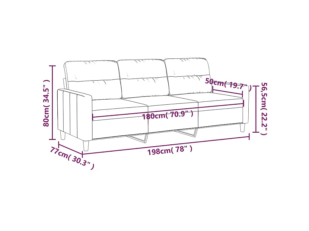 Canapé à 3 places Crème 180 cm Tissu