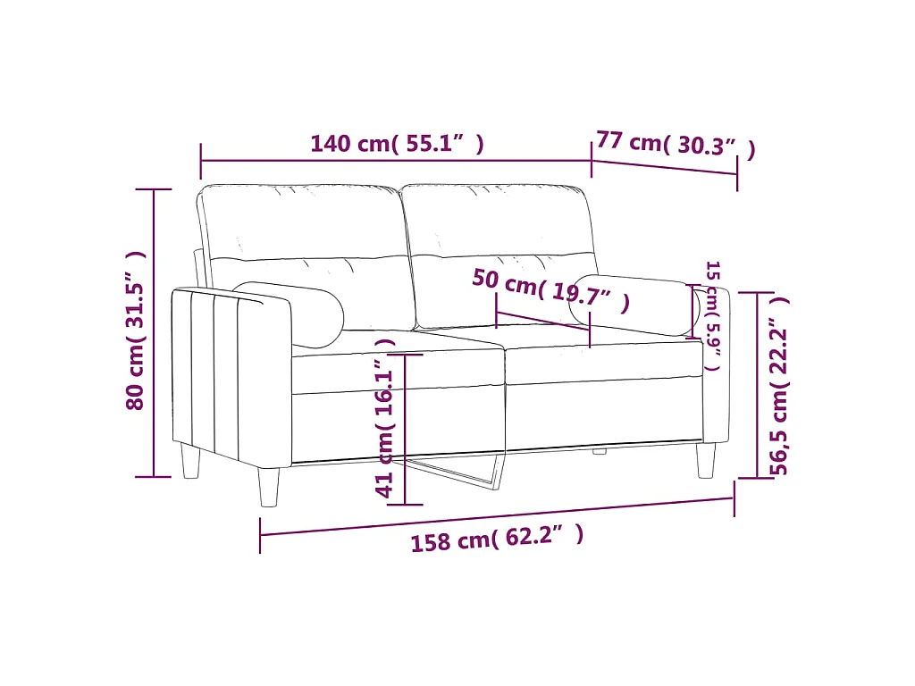 Canapé 2 places avec oreillers décoratifs taupe 140 cm tissu
