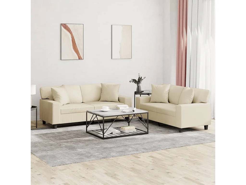 Set di Divani 2 pz con Cuscini Crema in Similpelle