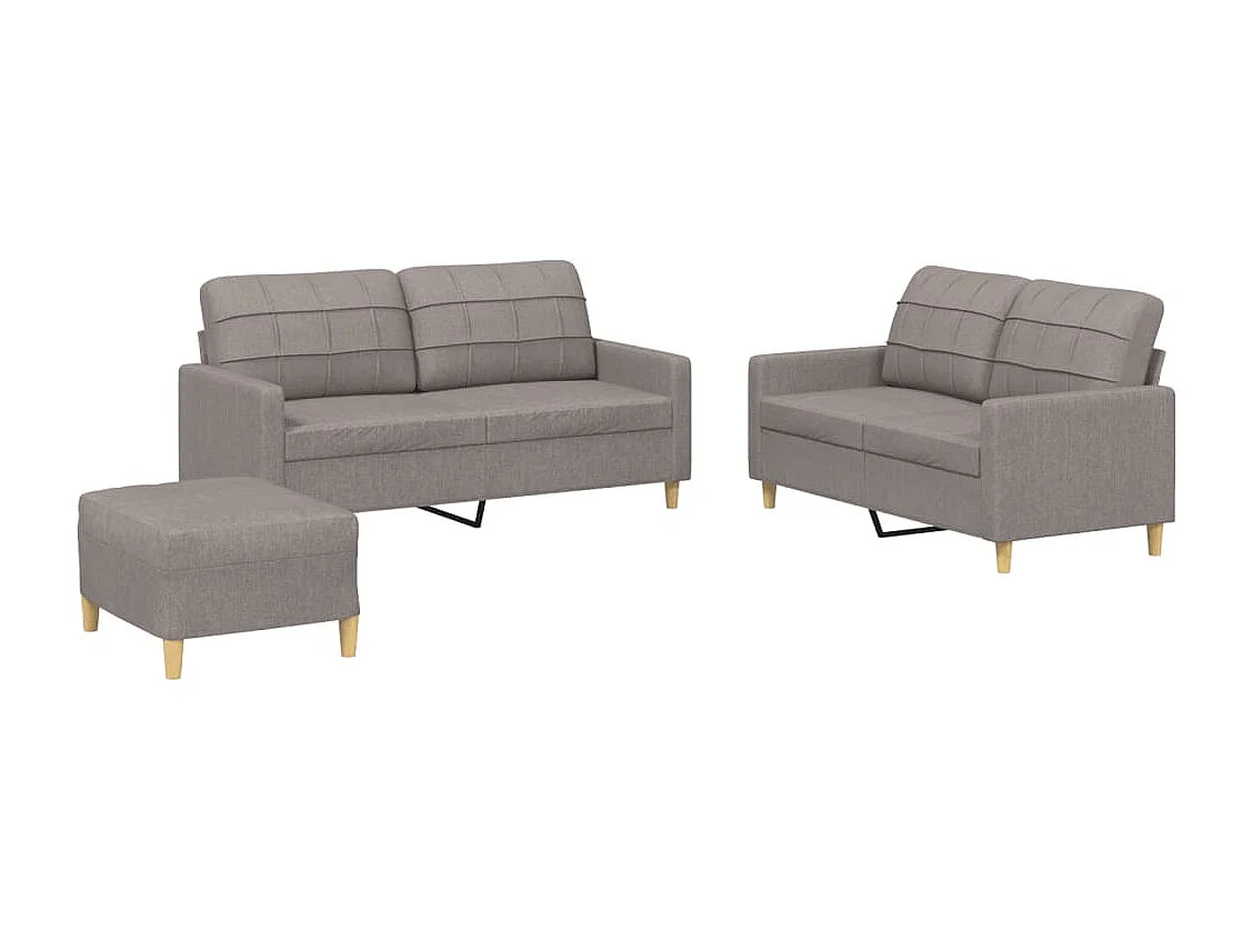 Set di Divani 3 pz con Cuscini Tortora in Tessuto