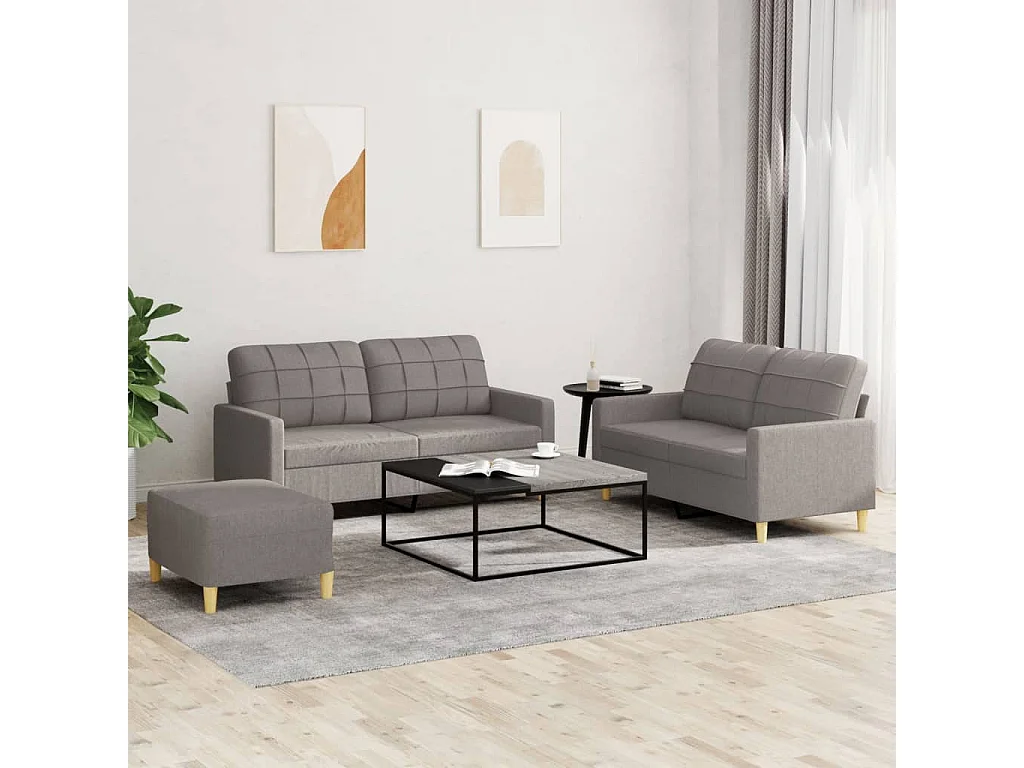 Set di Divani 3 pz con Cuscini Tortora in Tessuto