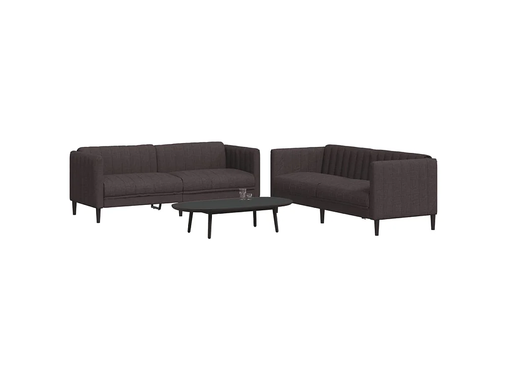 Set di Divani 2 pz Marrone Scuro in Tessuto