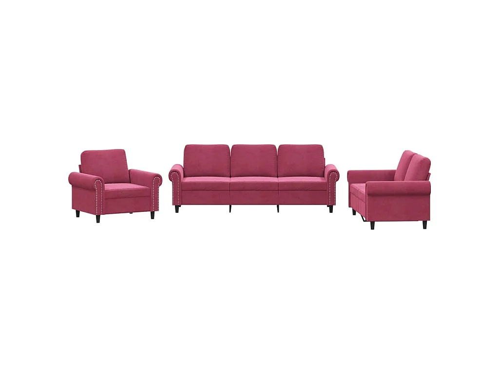 Ensemble de canapés 3 pcs avec coussins Rouge bordeaux Velours