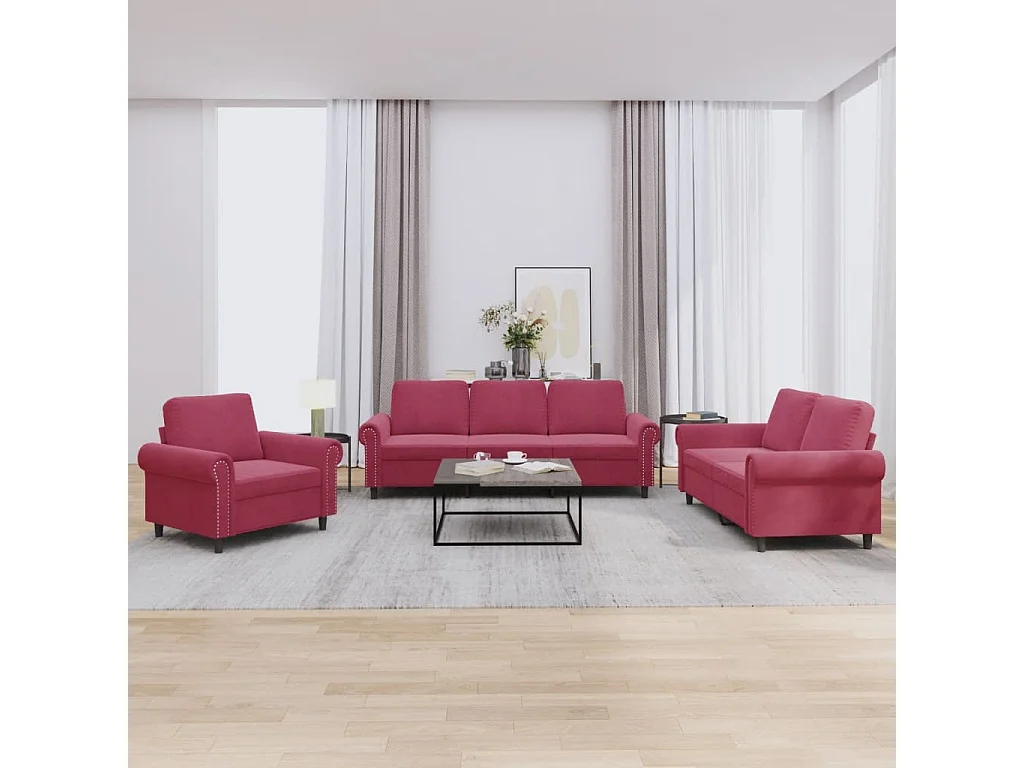 Ensemble de canapés 3 pcs avec coussins Rouge bordeaux Velours