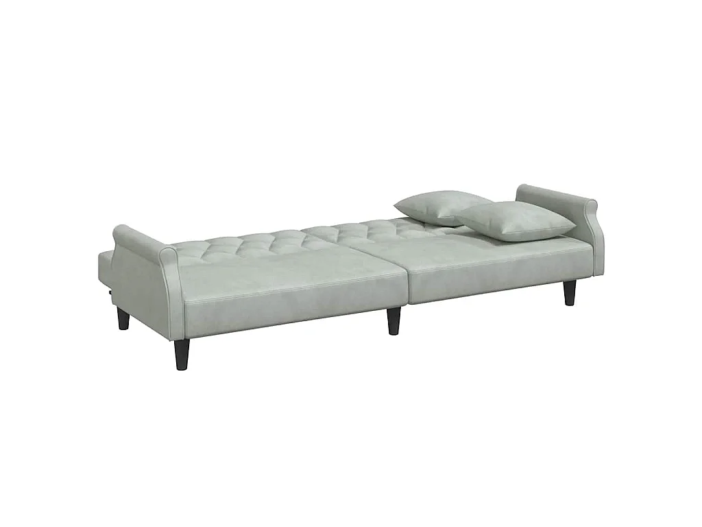 Divano Letto con Braccioli Grigio Chiaro in Velluto