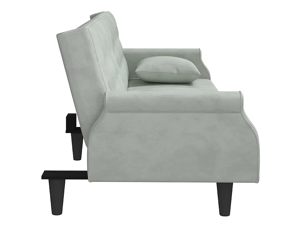 Divano Letto con Braccioli Grigio Chiaro in Velluto