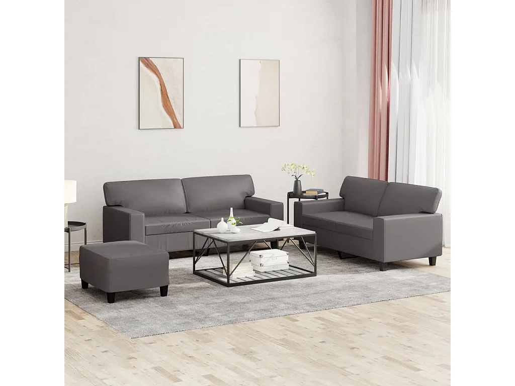 3-delige Loungeset kunstleer grijs