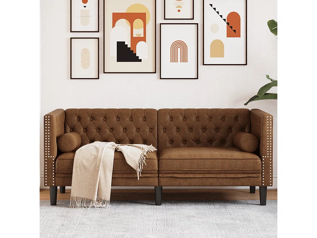 Canapé Chesterfield avec traversins 2 places similicuir daim