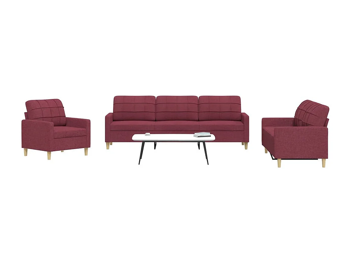 Ensemble de canapés 3 pcs rouge bordeaux tissu
