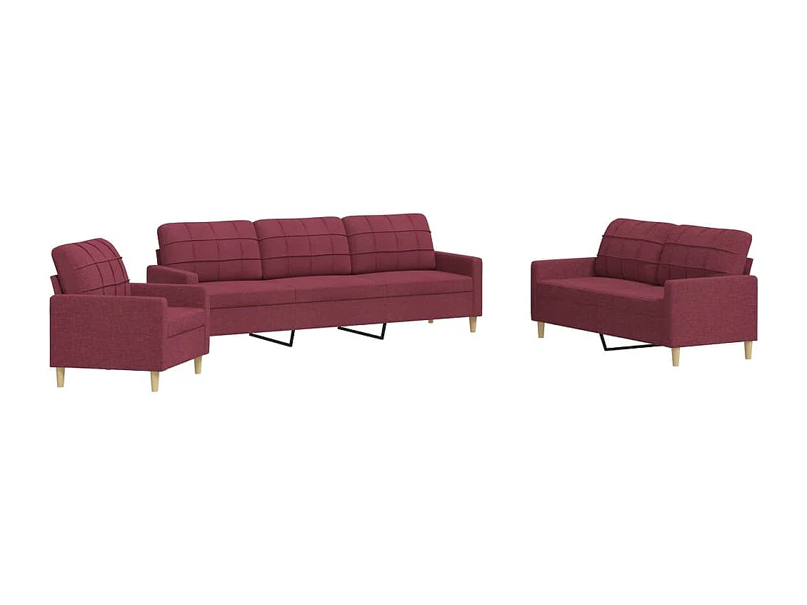Ensemble de canapés 3 pcs rouge bordeaux tissu