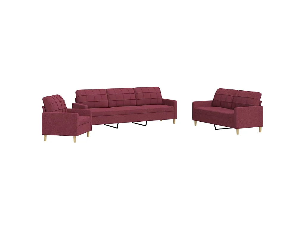 Set di Divani 3 pz Rosso Vino in Tessuto
