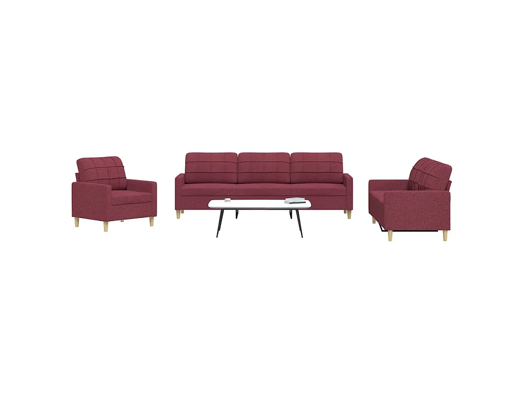 Set di Divani 3 pz Rosso Vino in Tessuto