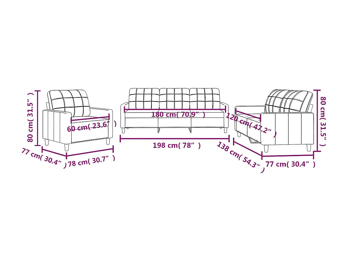 Ensemble de canapés 3 pcs avec coussins Rouge bordeaux Tissu