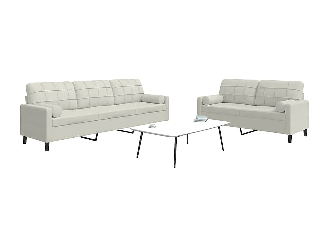 2-tlg. Sofagarnitur mit Kissen und Nackenrollen Creme Samt