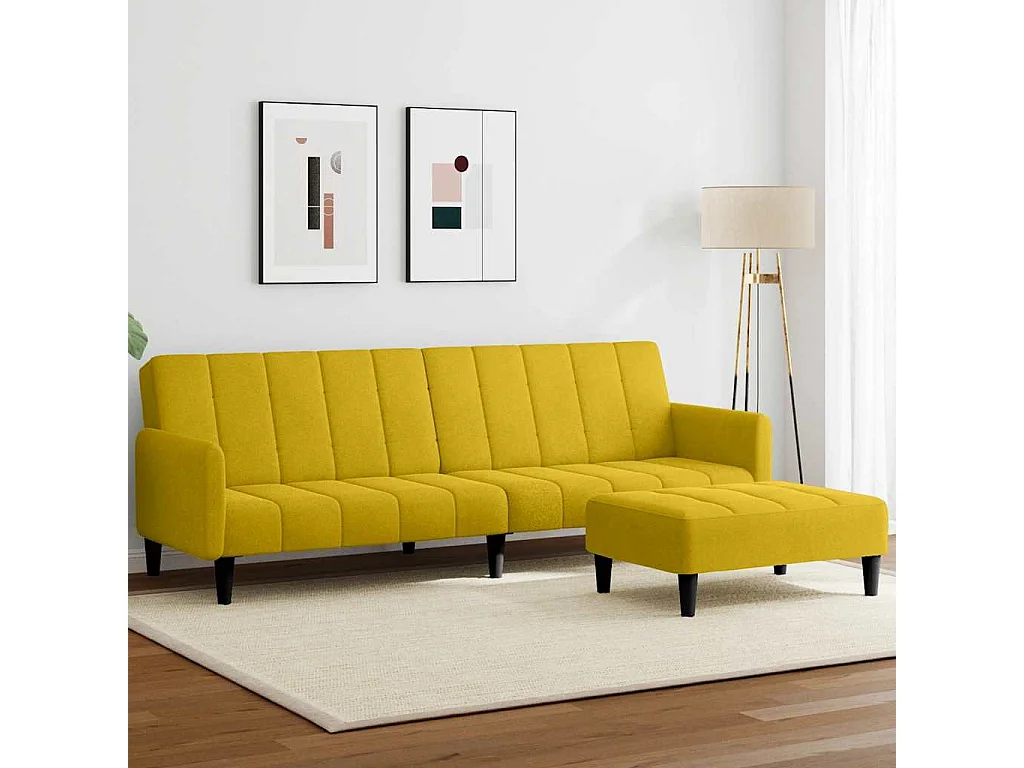 Canapé-lit à 2 places avec repose-pied jaune velours