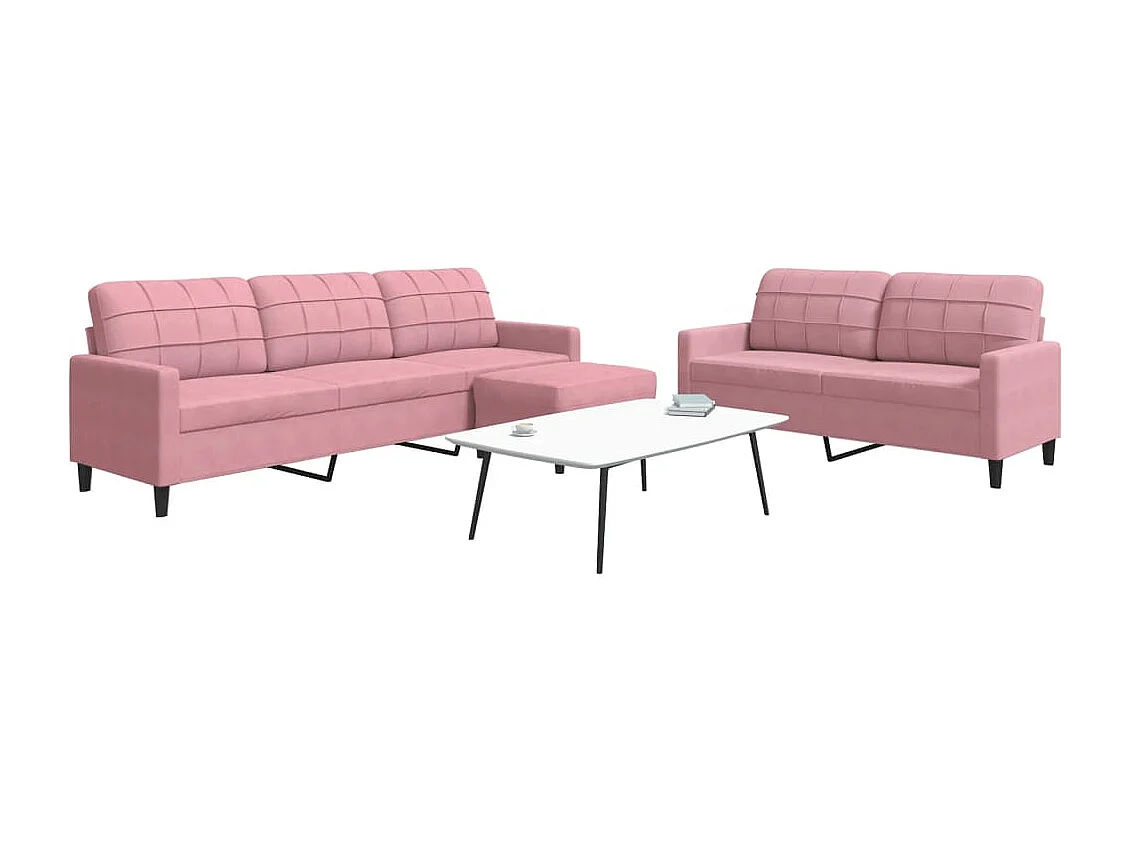 3 pcs conjunto de sofás com almofadões veludo rosa
