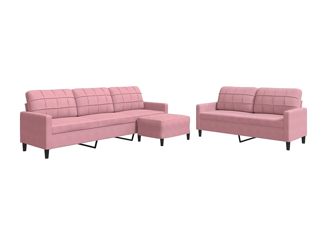 3 pcs conjunto de sofás com almofadões veludo rosa