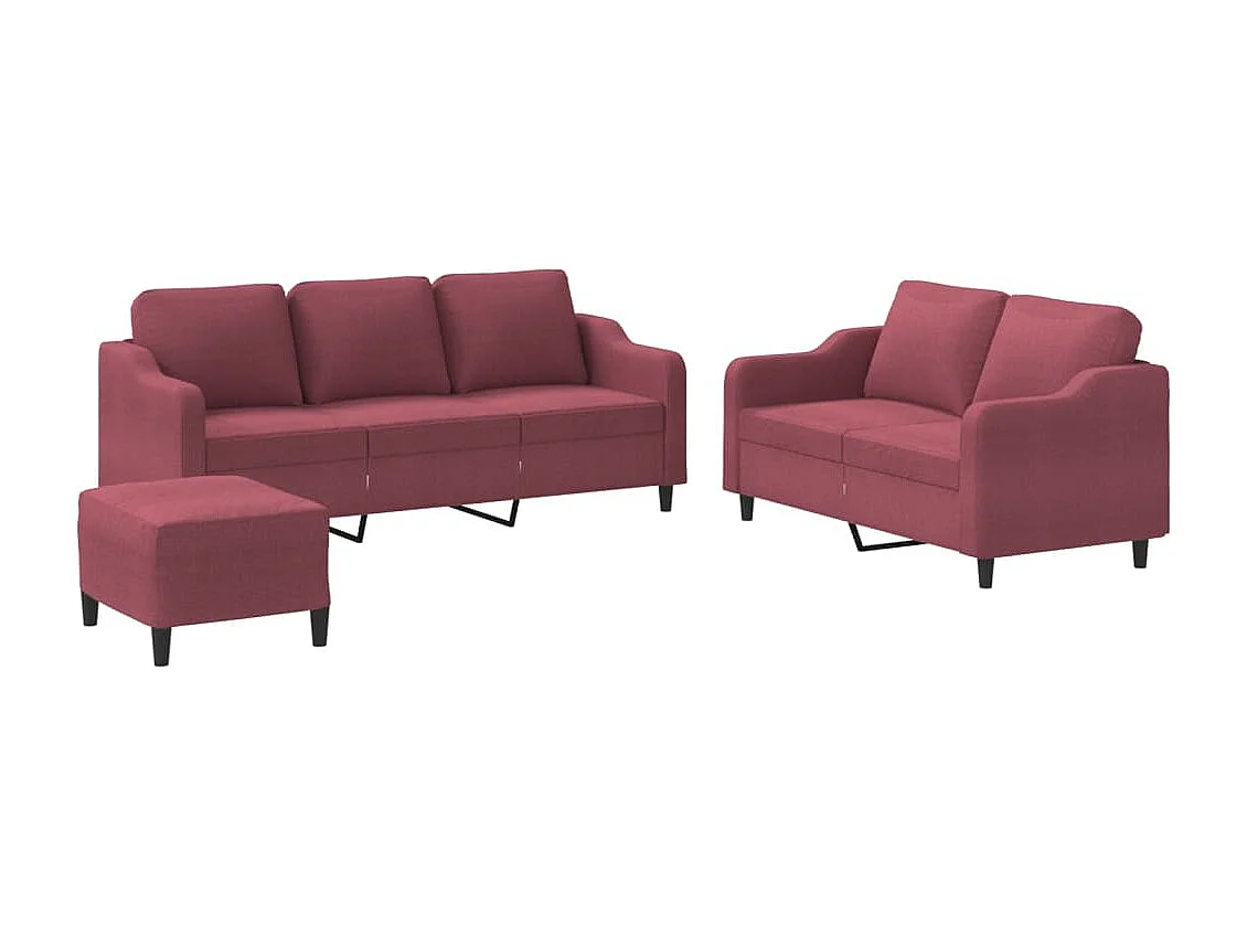 3 pcs conjunto de sofás com almofadões tecido vermelho tinto