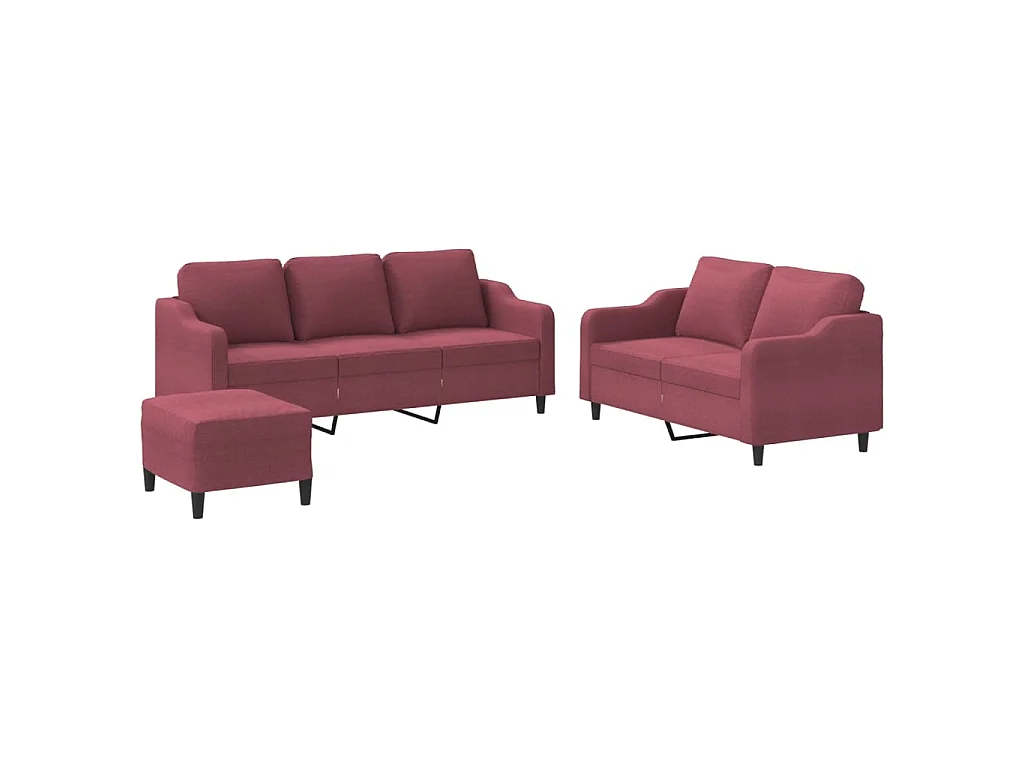 Ensemble de canapés 3 pcs avec coussins Rouge bordeaux Tissu