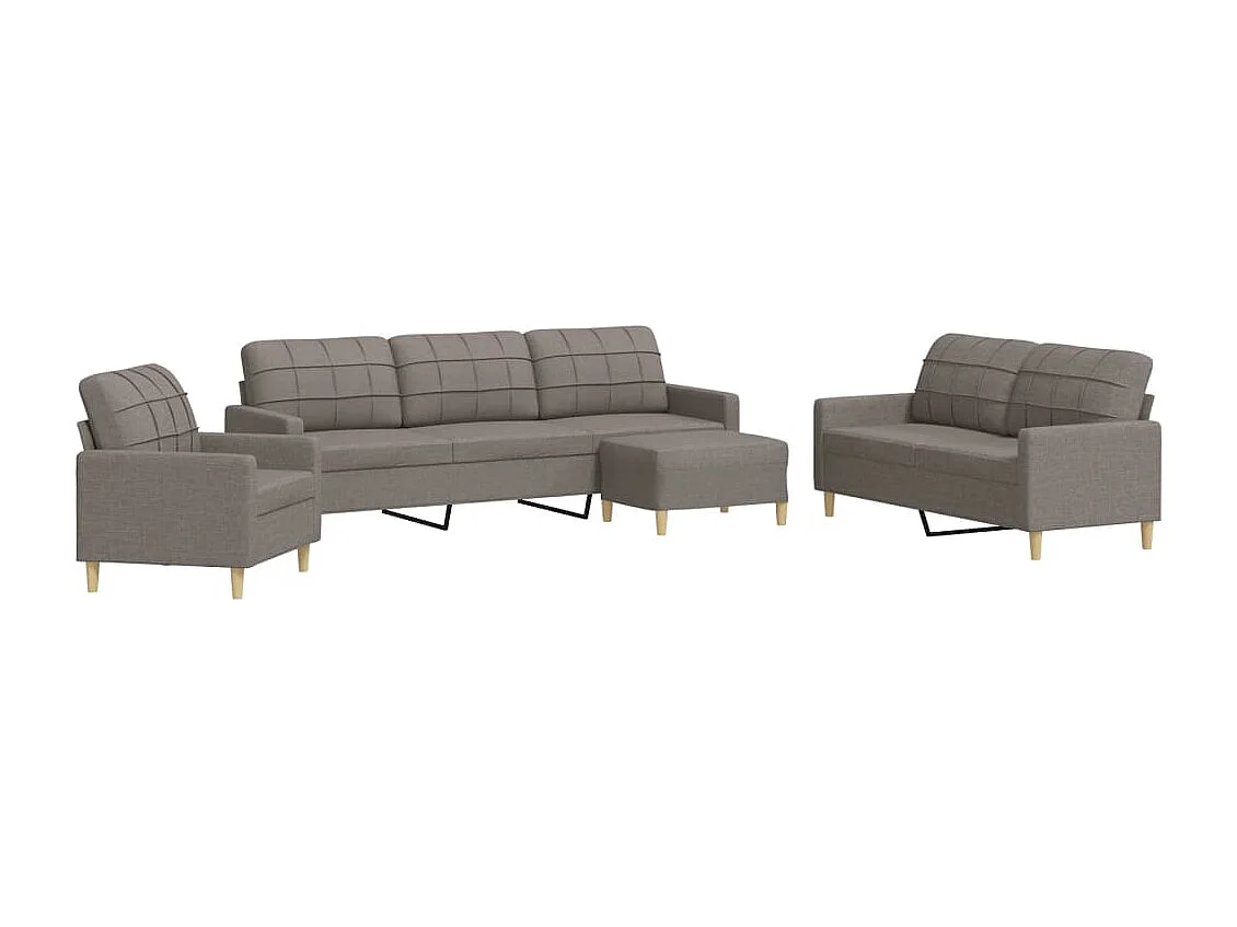 Set di Divani 4 pz con Poggiapiedi Tortora in Tessuto