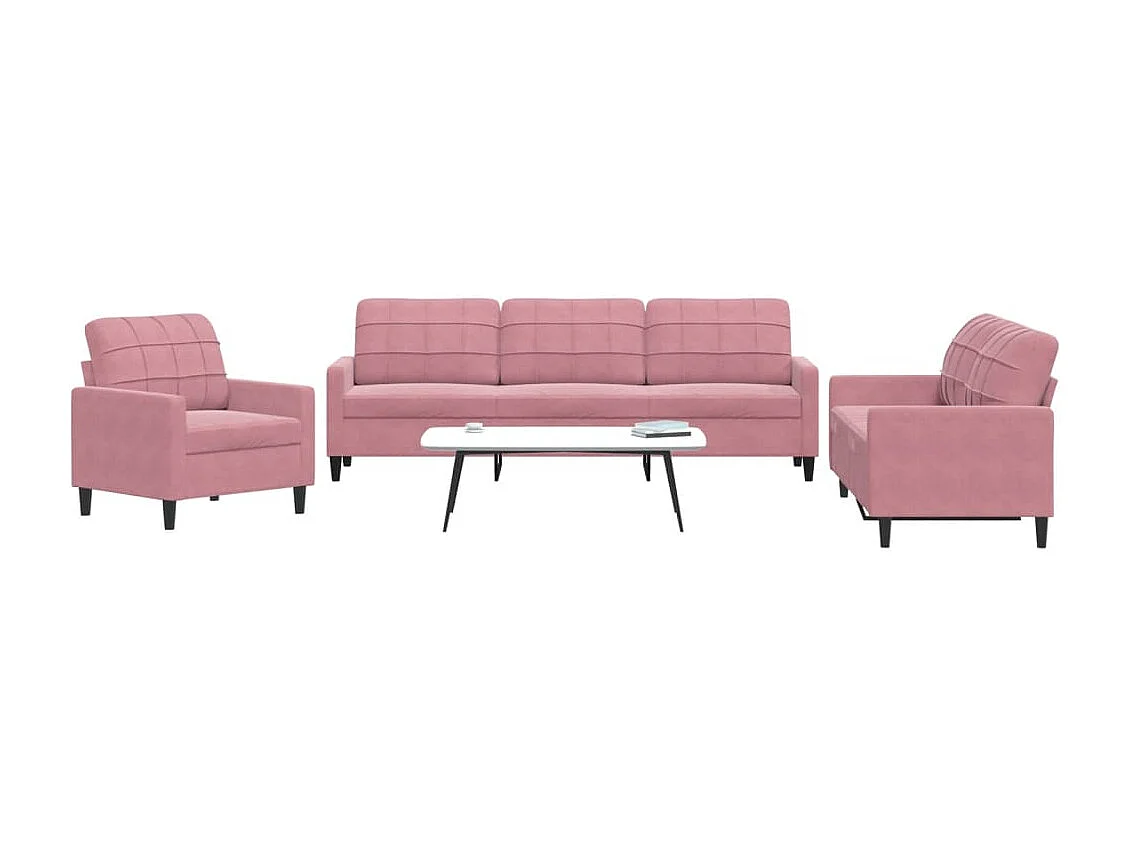 3-tlg. Sofagarnitur mit Kissen Rosa Samt