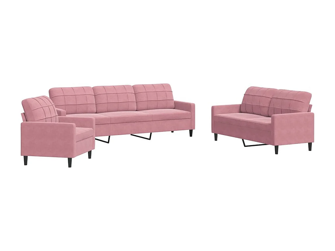 3-tlg. Sofagarnitur mit Kissen Rosa Samt