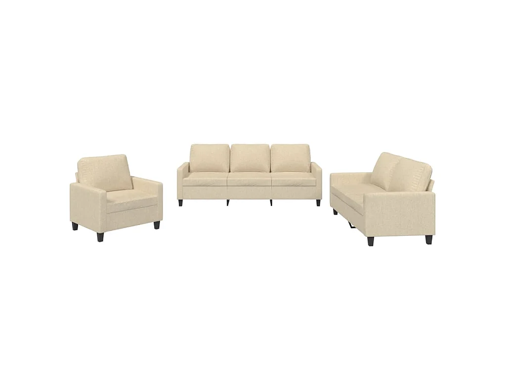 3-tlg. Sofagarnitur mit Kissen Creme Stoff
