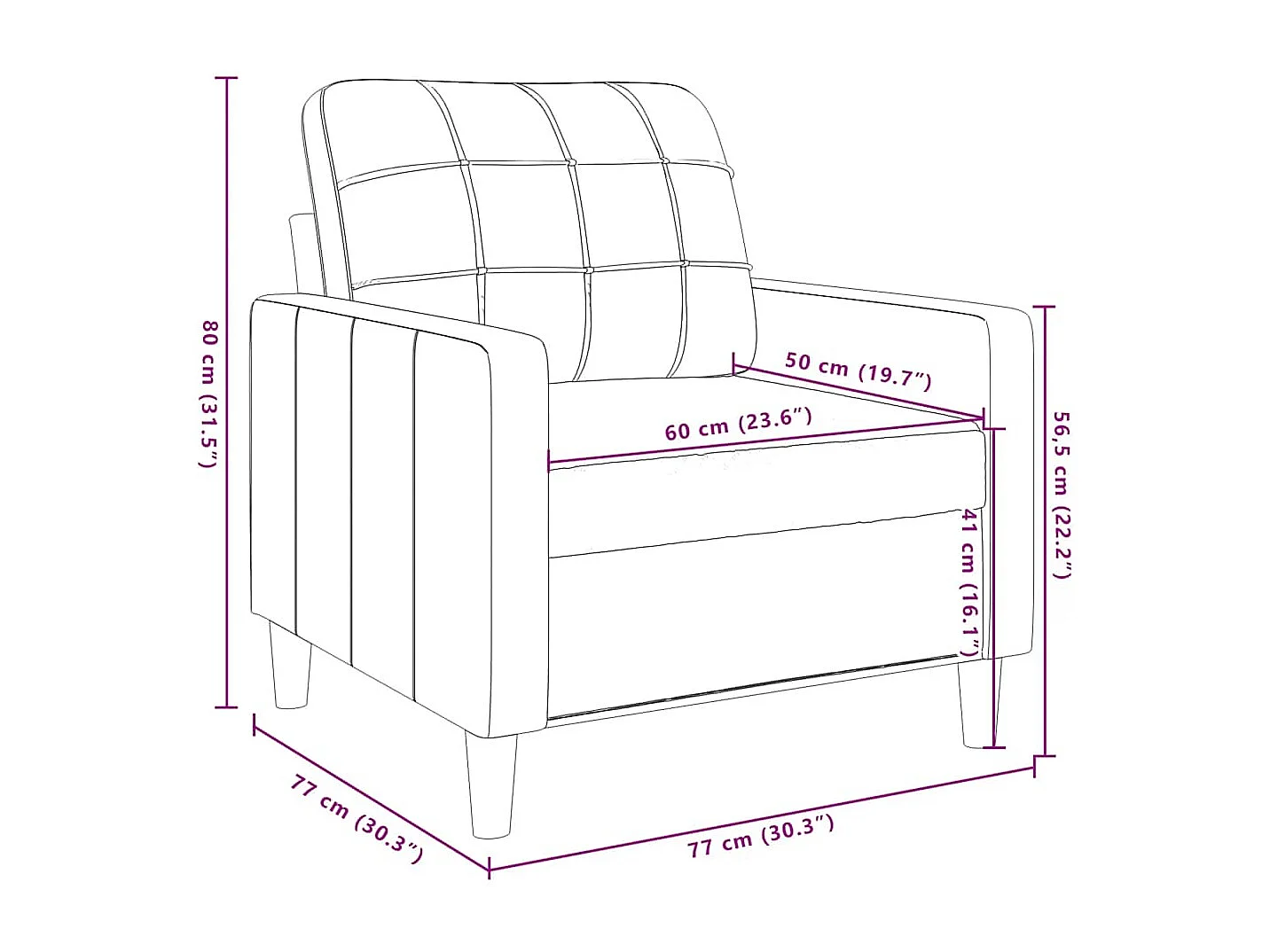 Sessel Braun 60 cm Samt