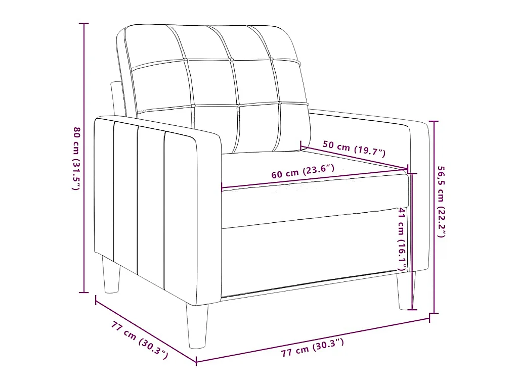Fauteuil Marron 60 cm Velours
