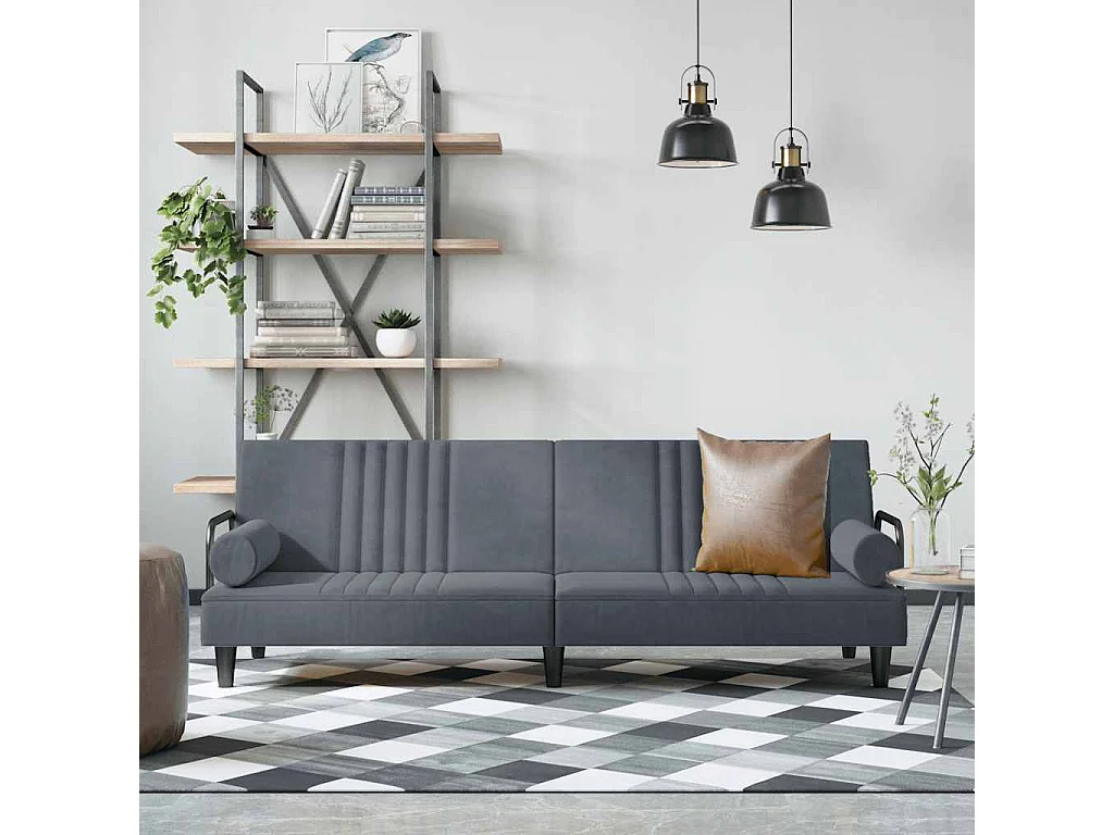 Canapé-lit avec accoudoirs gris foncé velours