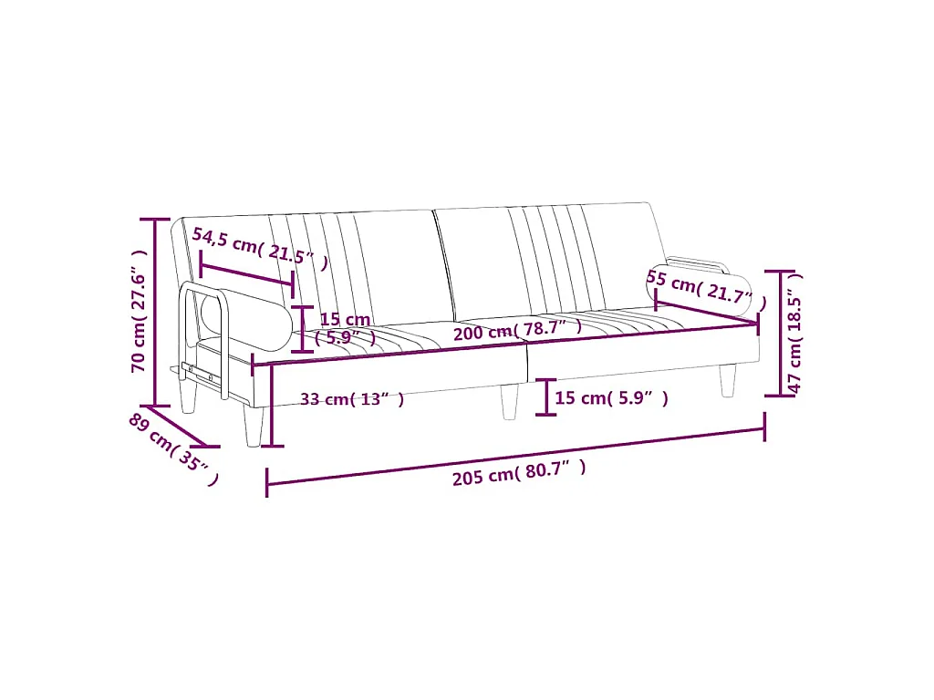 Slaapbank met armleuningen fluweel donkergrijs