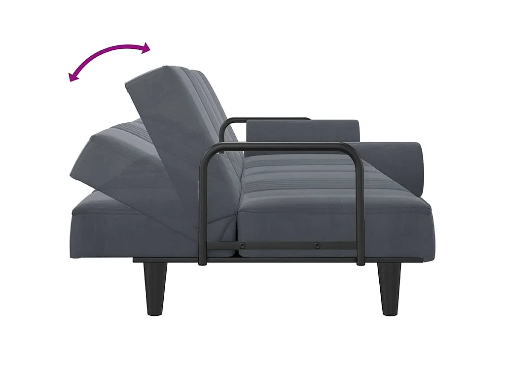 Slaapbank met armleuningen fluweel donkergrijs