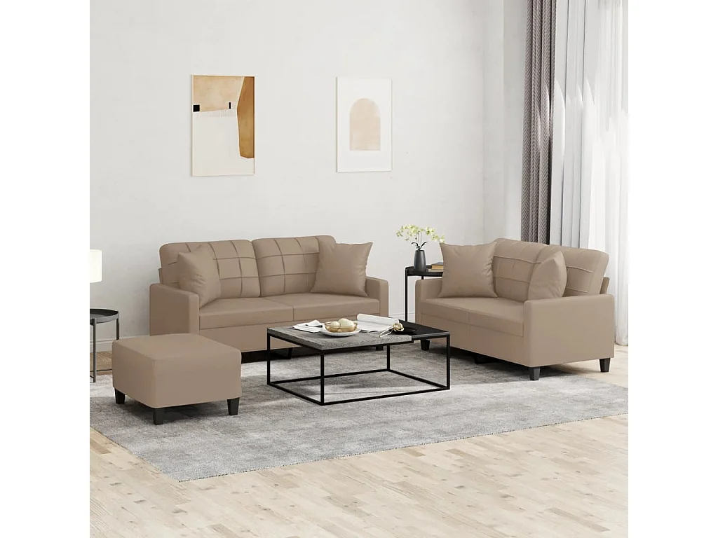 Ensemble de canapés 3 pcs avec coussins cappuccino similicuir