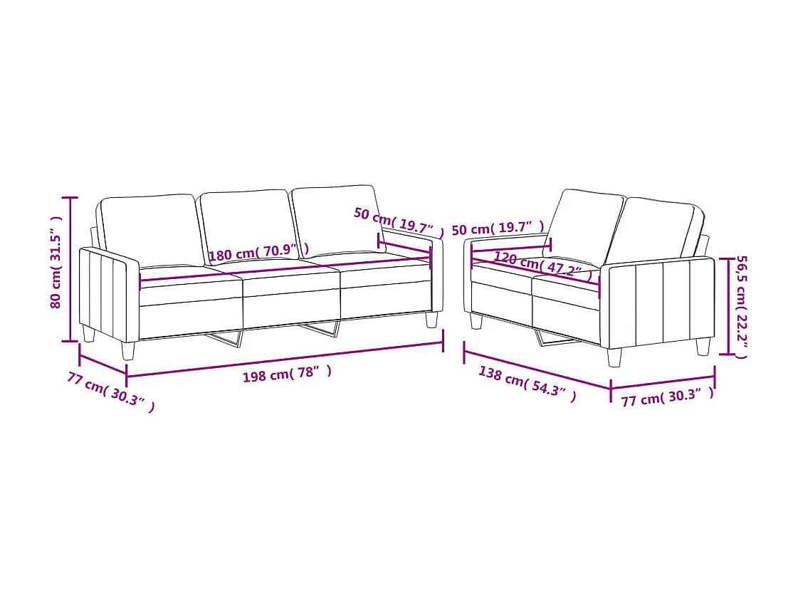 2-delige Loungeset met kussens kunstleer cappuccino