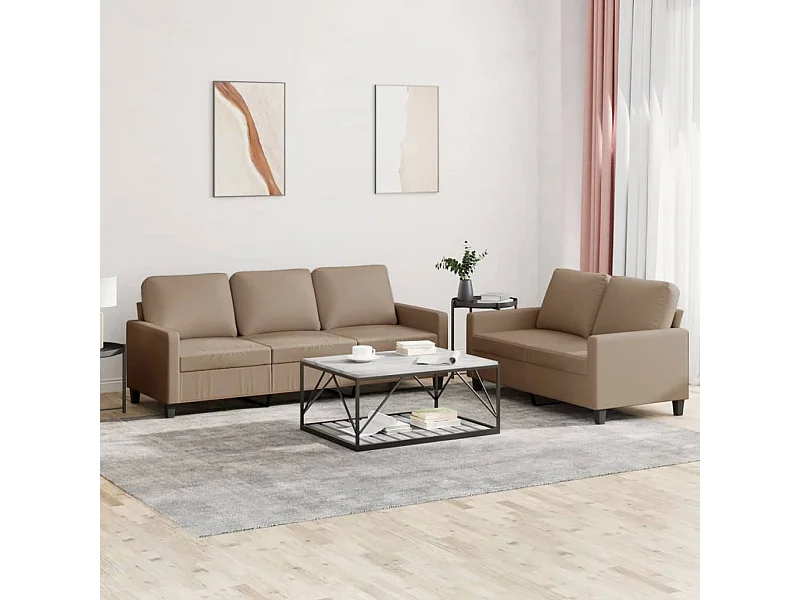 2-tlg. Sofagarnitur mit Kissen Cappuccino-Braun Kunstleder