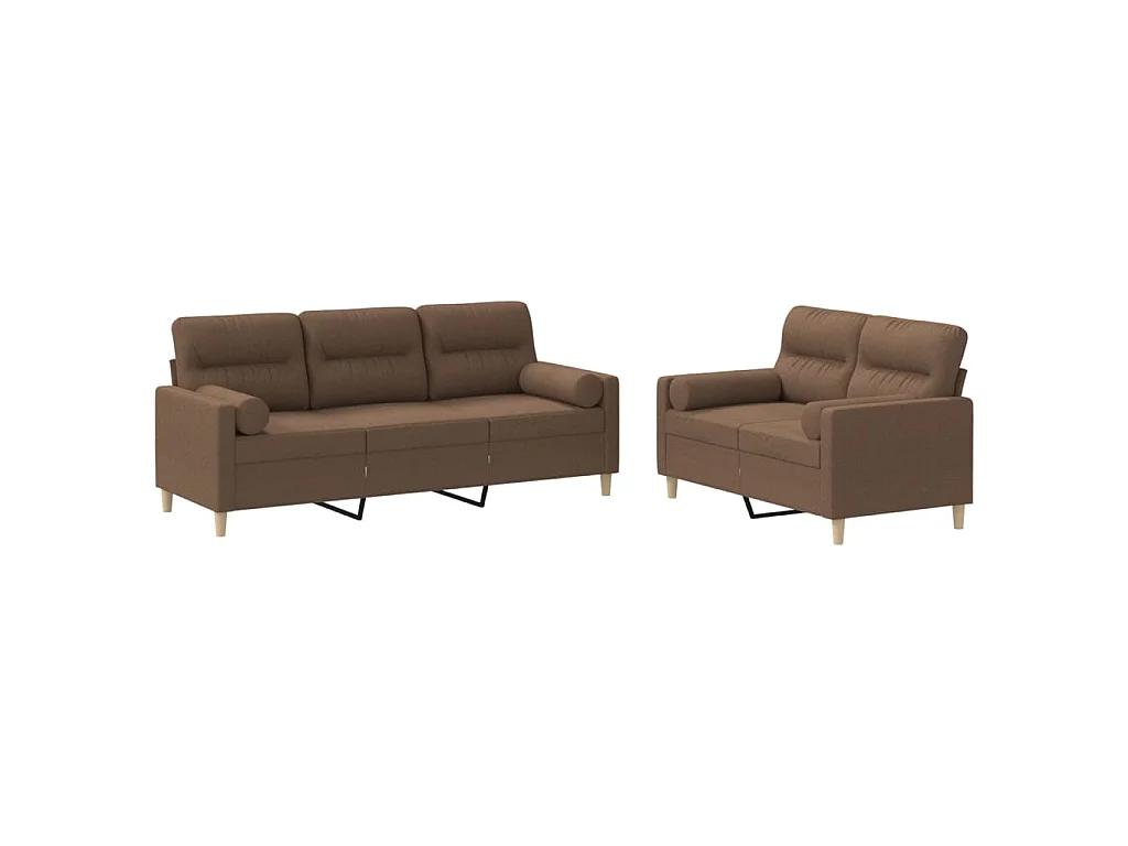 Ensemble de canapés 2 pcs avec coussins marron tissu