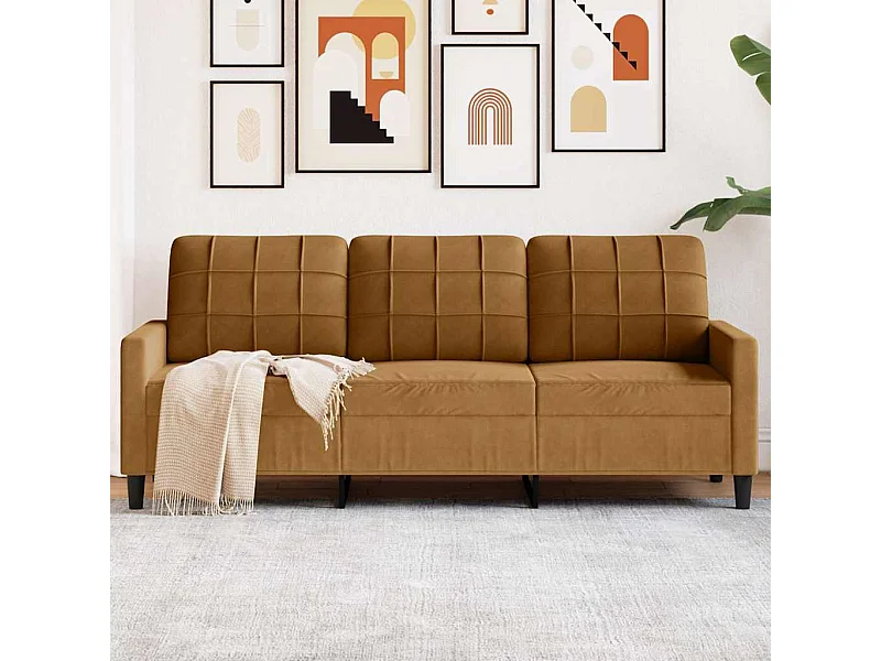 Divano a 3 Posti Marrone 180 cm in Velluto