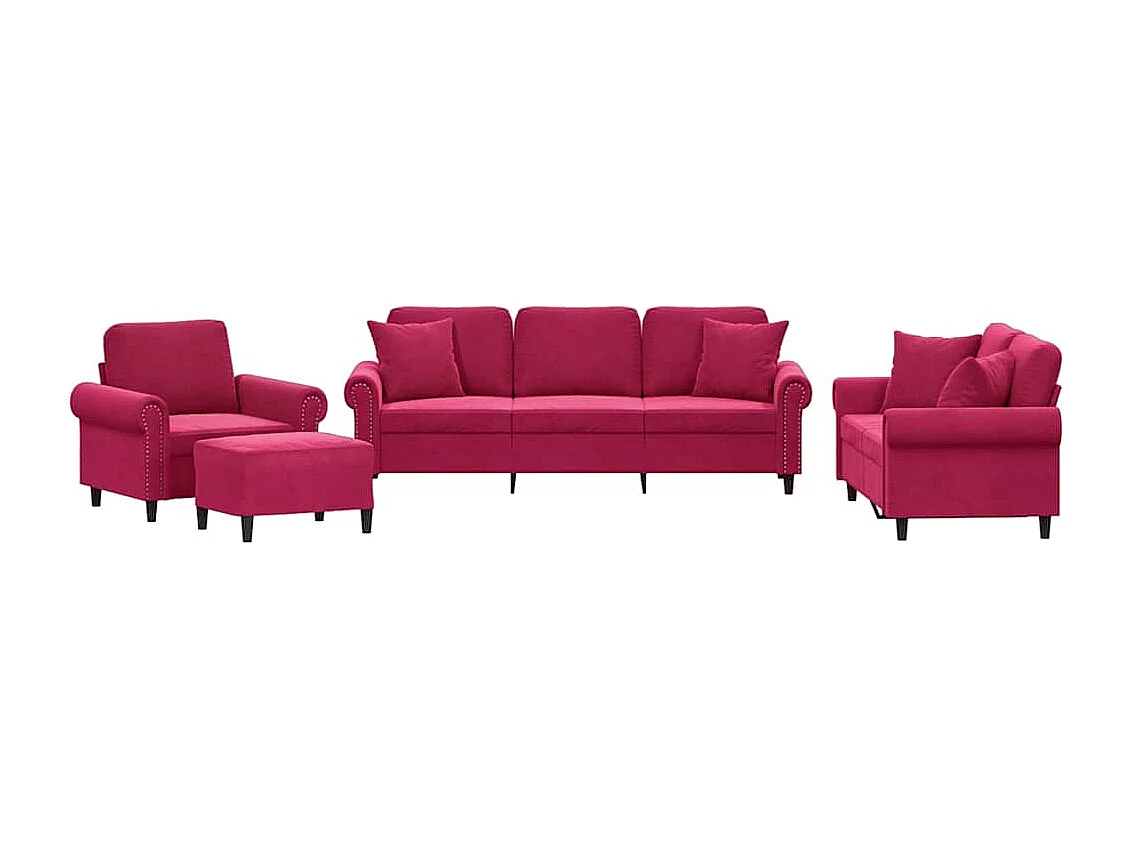 Ensemble de canapés 4 pcs avec coussins rouge bordeaux velours