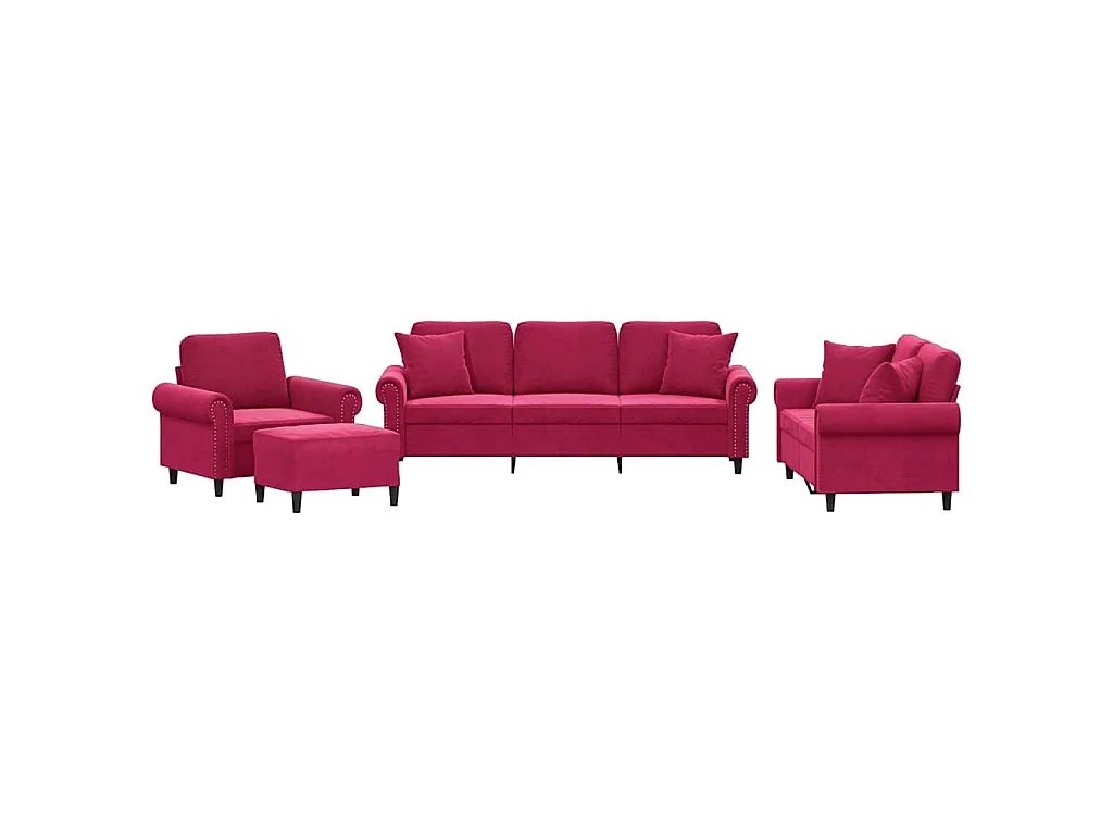 Ensemble de canapés 4 pcs avec coussins rouge bordeaux velours