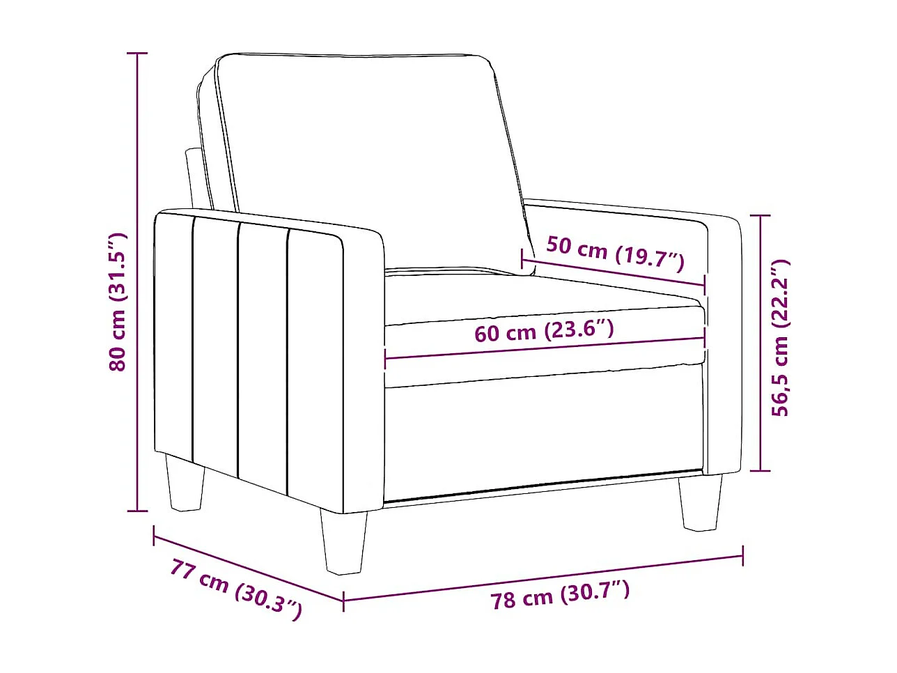 Fauteuil Rouge bordeaux 60 cm Tissu