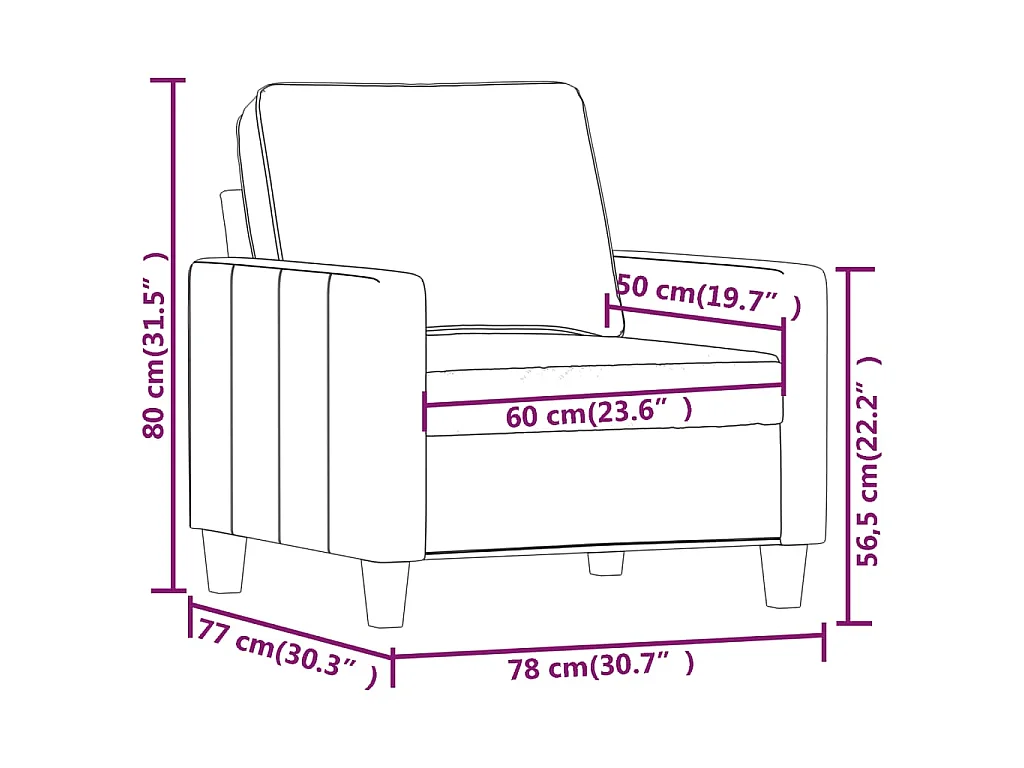 Fauteuil Rouge bordeaux 60 cm Tissu