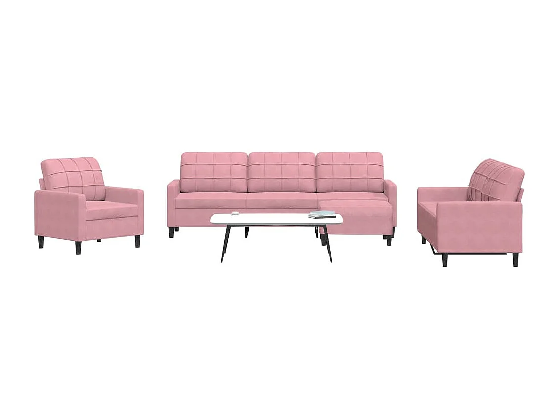 4-tlg. Sofagarnitur mit Kissen Rosa Samt
