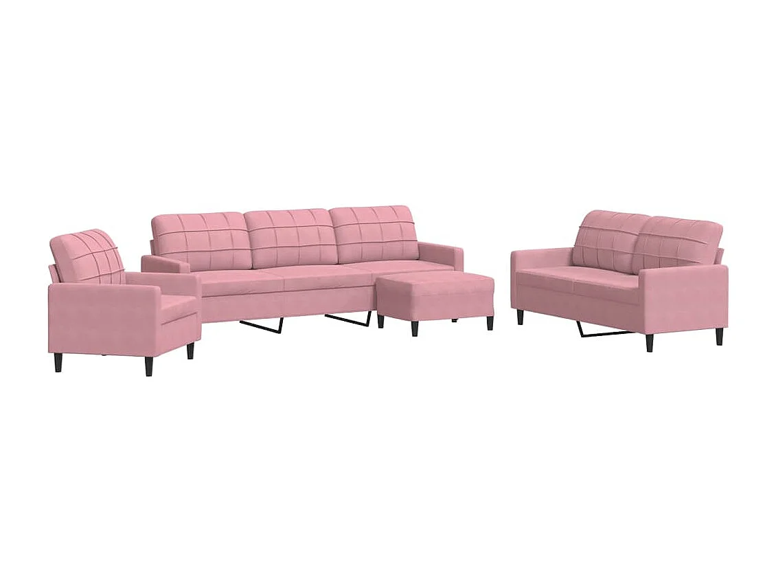 4-tlg. Sofagarnitur mit Kissen Rosa Samt