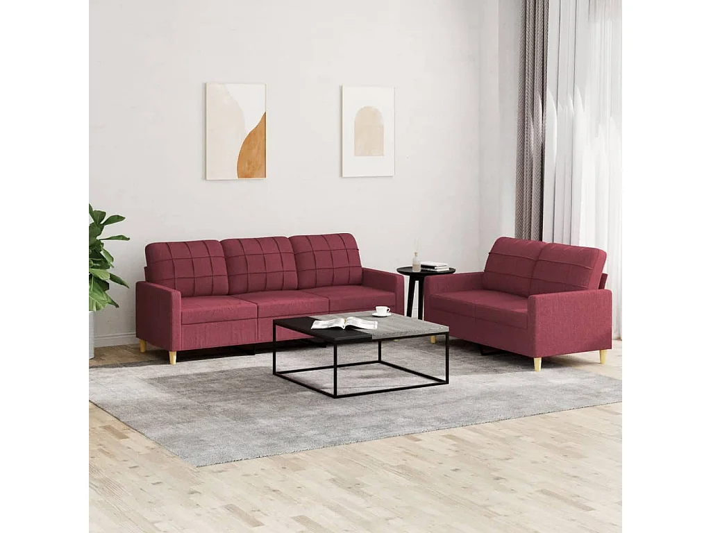 Ensemble de canapés 2 pcs avec coussins Rouge bordeaux Tissu