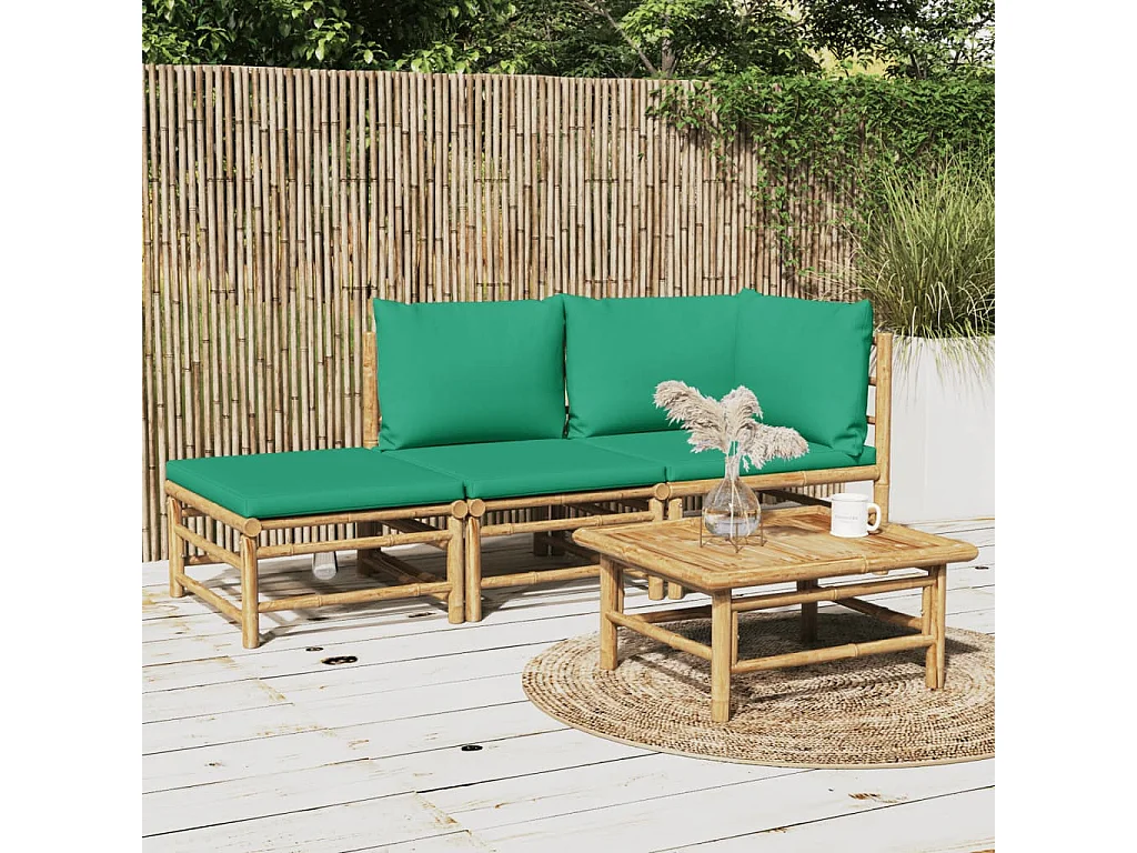 Salon de jardin 3 pcs avec coussins vert bambou