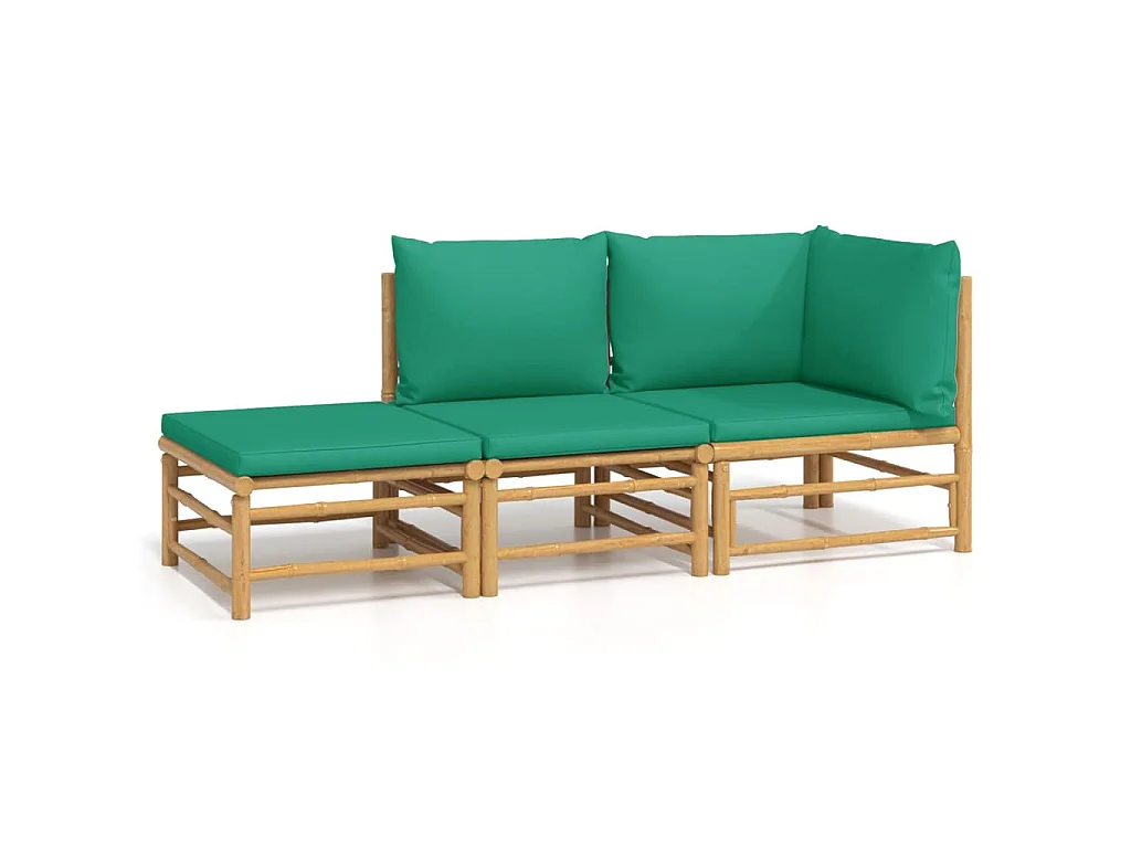 Salon de jardin 3 pcs avec coussins vert bambou