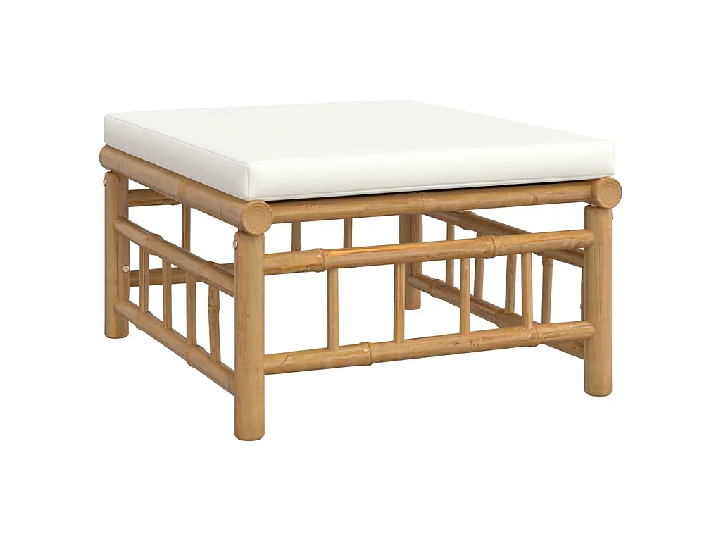 Set Salotto da Giardino 4pz con Cuscini Bianco Crema in Bambù
